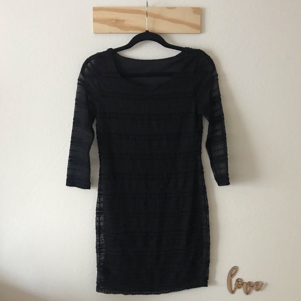Black Lace Mini Sleeves Dress
